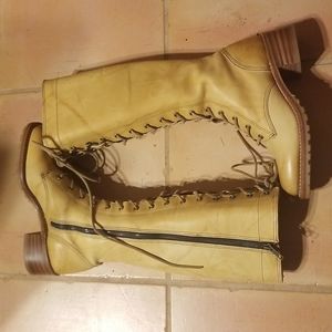 Frye lace up Zip side Lug sole tall Boots